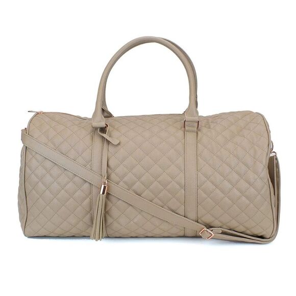 Ms. Lovely Quilted Vegan Leather Large Weekender Travel Duffle Bag Tan NWT - Picture 1 of 5